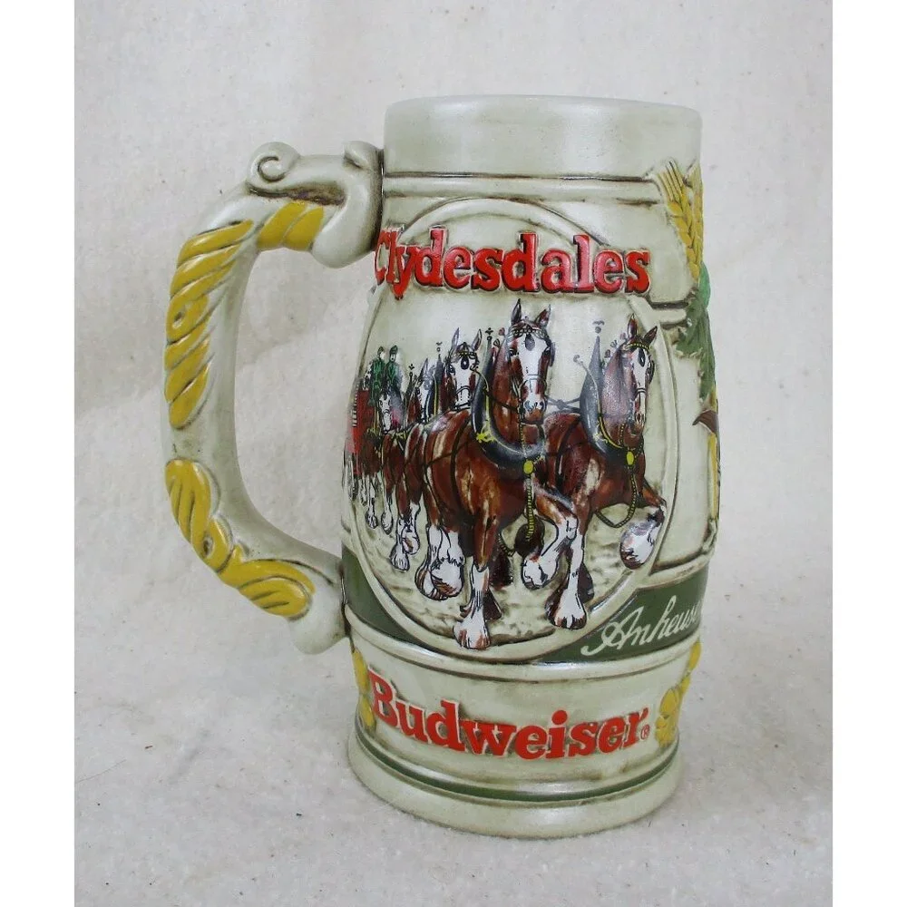 Budweiser Clydesdale Amheuser Busch Beer‎ Stein Ceramic Mug 1983 Ceramarte